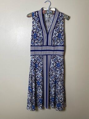 London Times Blue Floral Sleeveless Dress Size 6
